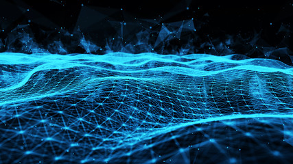 Poster - Abstract polygonal space. Network connection structure. Digital data visualization. Big data digital background. 3d rendering.