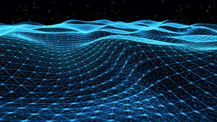 Poster - Abstract polygonal space. Network connection structure. Digital data visualization. Big data digital background. 3d rendering.