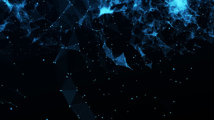 Poster - Abstract polygonal space. Network connection structure. Digital data visualization. Big data digital background. 3d rendering.