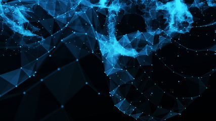 Poster - Abstract polygonal space. Network connection structure. Digital data visualization. Big data digital background. 3d rendering.