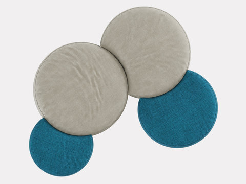 Set four of round poufs on a white background 3d rendering