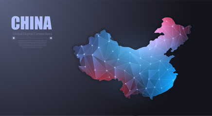 Leinwandbilder - Abstract map of China. Wire frame 3D mesh polygonal network connections. Vector illustration 
