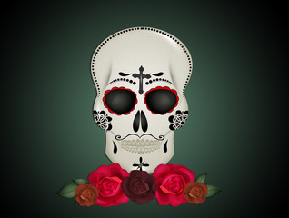 Canvas Print - illustration of skull and roses