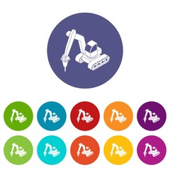 Poster - Drill tractor icons color set vector for any web design on white background