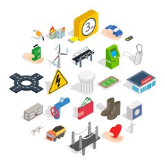 Poster - Electro business icons set. Isometric set of 25 electro business vector icons for web isolated on white background