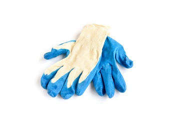 Wall Mural - Blue protective gloves isolated on white background.