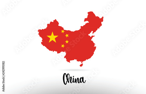 Fotomural China country flag inside map contour design icon logo