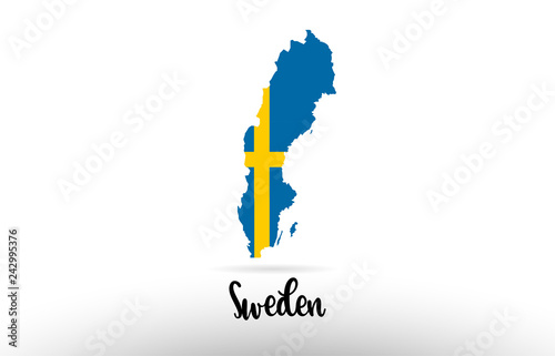 Cuadros en Lienzo Sweden country flag inside map contour design icon logo
