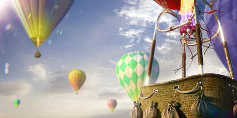 Empty basket hot air balloon beautiful background