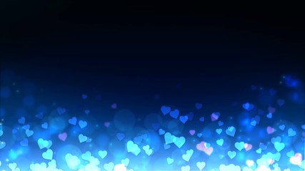 Wall Mural - Glowing hearts appear on the shining blue background. Valentines Day holiday abstract loop animation.