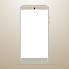 Poster - Beige smartphone with white empty screen and three touch button. Vector illustration.