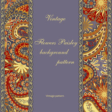 Abstract Vintage Pattern With Decorative Flowers, Leaves And Paisley Pattern In Oriental Style.