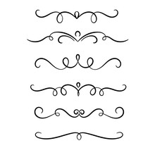Hand Drawn Symmetrical Flourishes Swirls, Text Dividers, Wedding Decor Design Elements