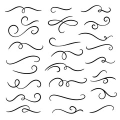 Hand drawn flourishes swirls, text dividers, wedding decor design elements