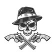Vintage monochrome gangster skull without jaw