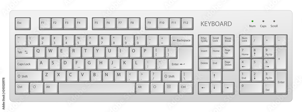 vector white pc keyboard, keyboard is very useful tool for personal computer, it is necessary to write words - obrazy, fototapety, plakaty 