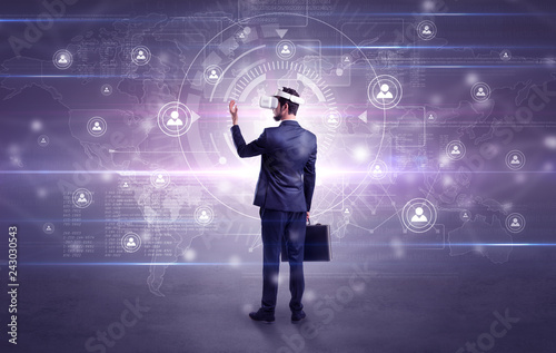 Fotografie, Obraz Manager with vr headset and social network research concept