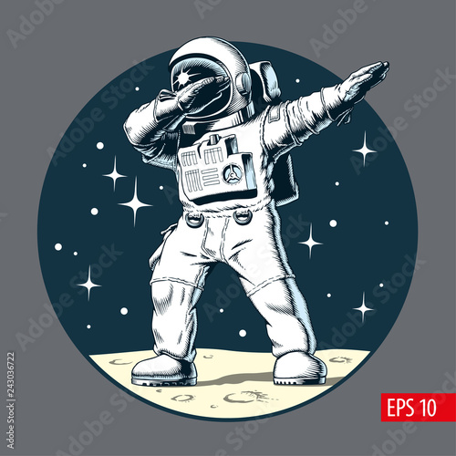 Cuadros en Lienzo Astronaut dabbing on the moon, comic style vector illustration.