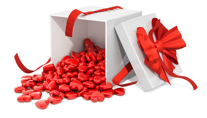 Poster - gift box with red hearts, valentine's day concept. 3d rendering
