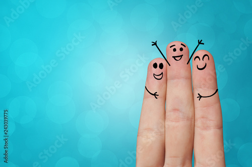 Fotomural Joyful fingers smiling with colorful background concept