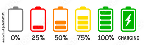 Fotografía Set of battery charge level indicator in percent - vector