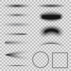 Poster - Set of transparent oval gray shadows with soft edges isolated. Art design effect with different light illumination angles – vector