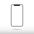 New version of black slim smartphone with blank white screen. Realistic vector illustration.