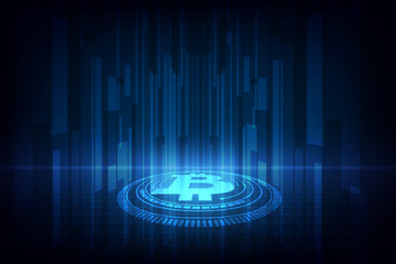 Poster - digital bitcoin currency  gold background. vector illustration