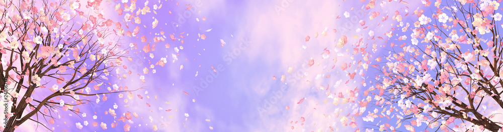 3d rendering picture of cherry blossom against purple sky. - obrazy, fototapety, plakaty 
