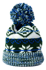 Wall Mural - Blue snowflake pattern winter ski bobble hat isolated