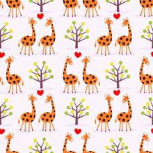 Cute Couple Giraffe Seamless Pattern.