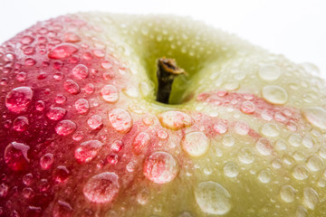 Wall Mural - Red and green apple with drops of water. Apple with droplets. Wet apple.