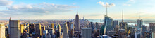 New York City Skyline From Roof Top With Urban Skyscrapers Before Sunset.New York, USA. Panorama Image.