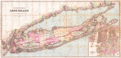Fototapete - Old Map of Long Island, 1880, Colton
