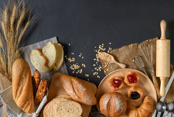 Homemade breads or bun, croissant and bakery