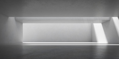 Aufkleber - 3D stimulate of concrete interior space with sun light cast the shadow on the wall and floor,Perspective of minimal design architecture,3d rendering	