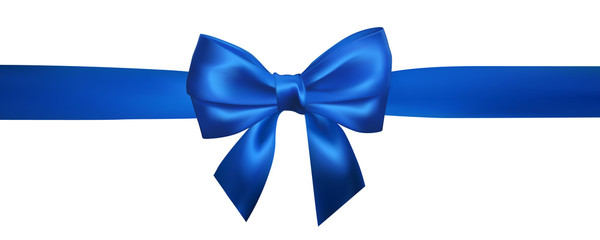 realistic blue bow with horizontal blue ribbons isolated on white. element for decoration gifts, gre