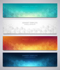 Wall Mural - set of vector banners and headers for site with medical background and hexagons pattern. abstract ge