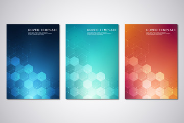 Poster - Vector template for cover or brochure, with hexagons pattern and technological background. Abstract geometric texture and hi-tech digital background.