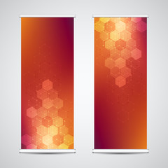Wall Mural - roll up banner stands with abstract geometric background of hexagons pattern.