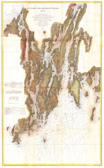 Fototapete - Old Map of the Kennebec and Sheepscot Rivers, Maine, Nautical Chart, 1862 U.S. Coast Survey