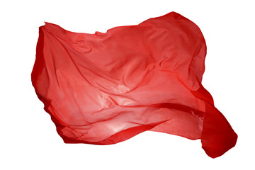 Abstract red flying fabric isolated on white background