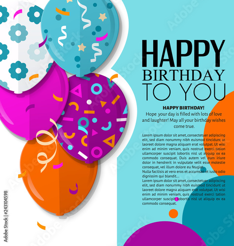 Happy Birthday Greeting Card With Patterned Balloons In Flat Style Vector Buy This Stock Vector And Explore Similar Vectors At Adobe Stock Adobe Stock