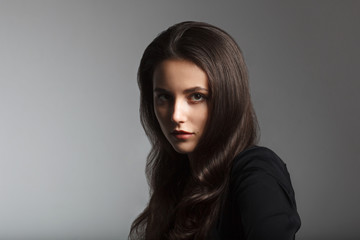 close up portrait of young brown hair woman