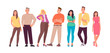 Group of young people. Set of character happy men and women. Vector illustration