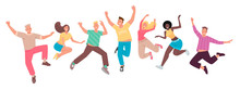 Happy People Jump. A Set Of Funny Characters. Youth. The Concept Of Happiness, Joy And Success
