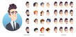 Business character avatar kit, different hairstyles, facial expression and beard. Collection of male facial emotions.