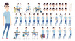 Young man character collection. Set of different poses and situation. Modern flat cartoon style.