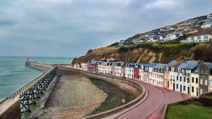 Poster - Typical local architecture and lighthouse scenery in Fecamp Normandy France