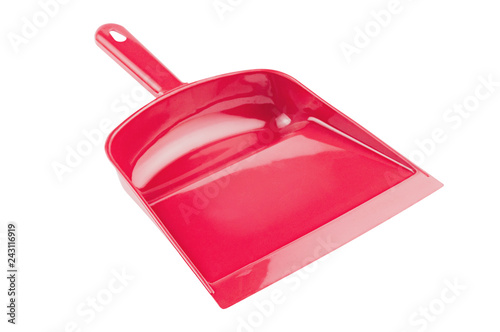 Fotografía Red plastic scoop for garbage isolated on white background without shadow